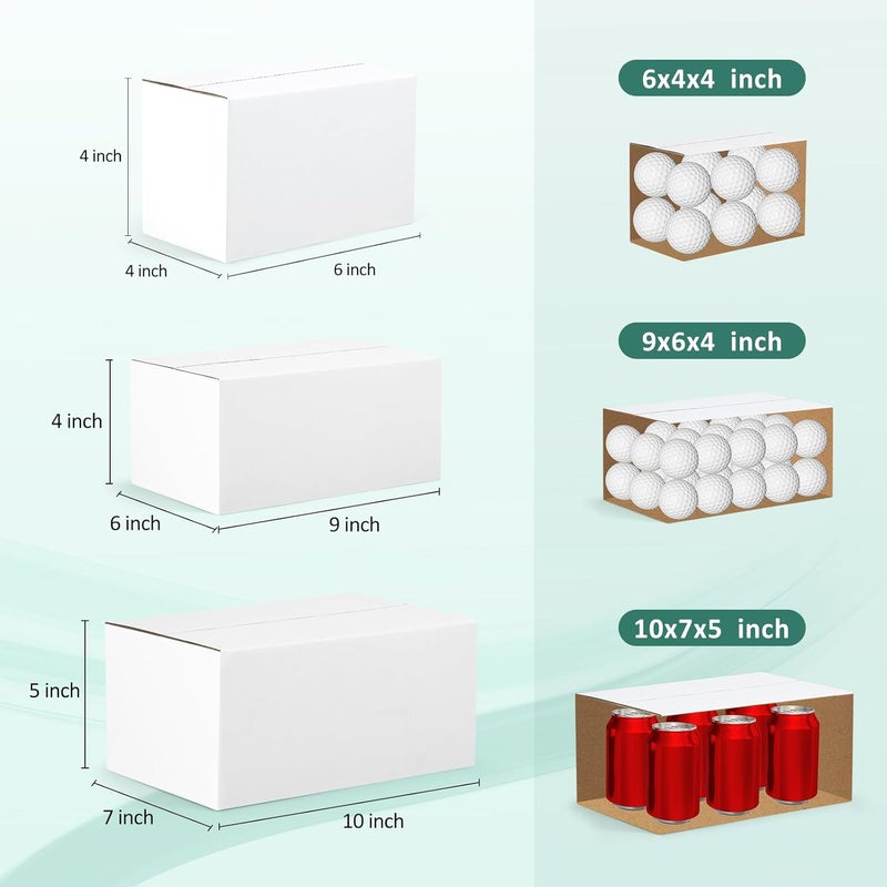Eupako 30 Pack Small Shipping Boxes Assorted Sizes, White Corrugated Box Mailers, Cardboard Boxes for Packaging Small Business, Mailing, 6x4x4 & 9x6x4 & 10x7x5 10 PCS Each Small Boxes - Image 2